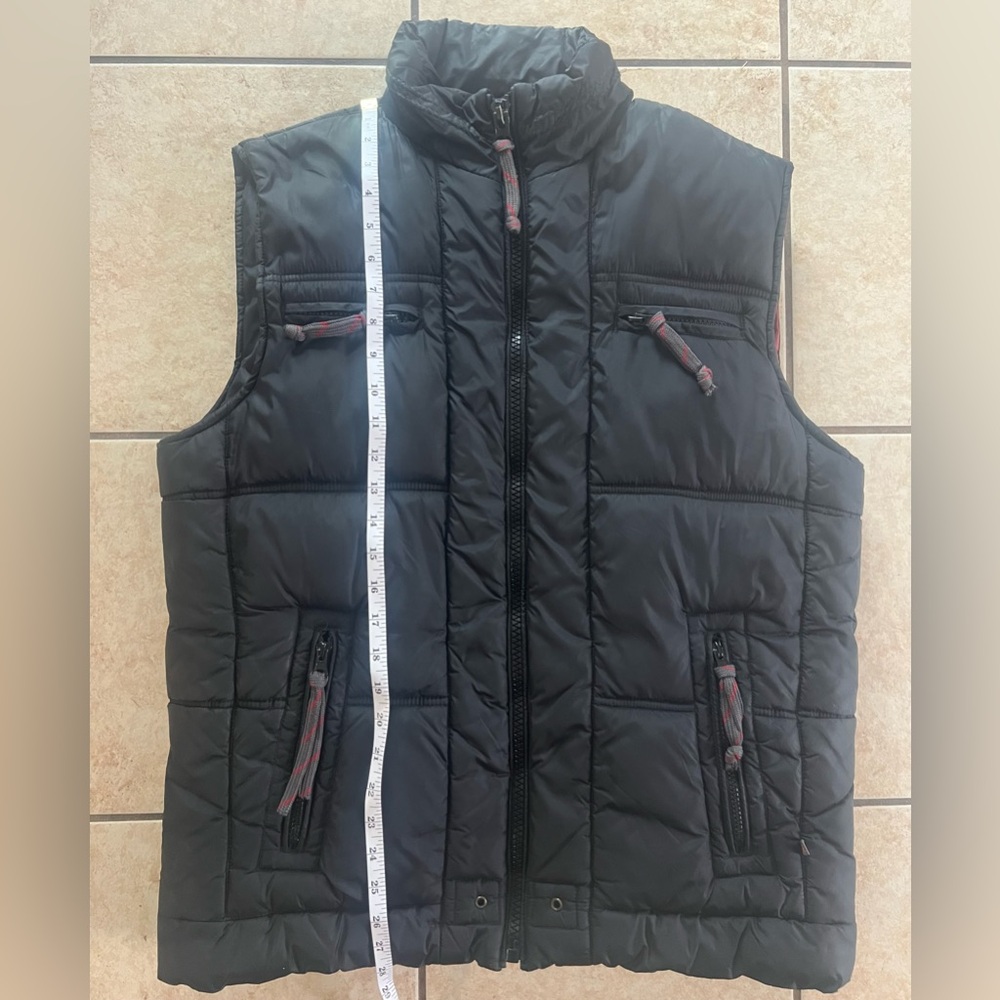 Industrialize Black Puffer Vest with lining red trim on zippers & pockets Men M - Picture 7 of 8